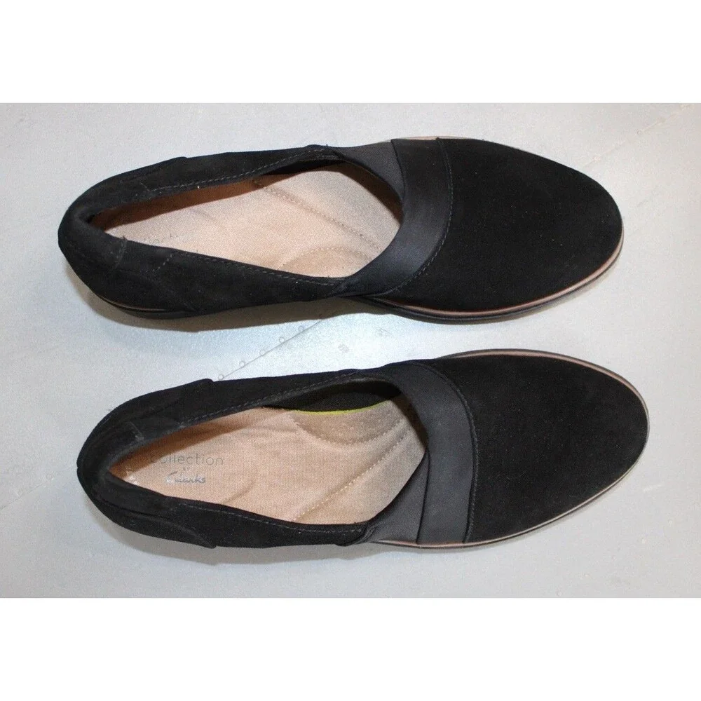 Clarks Sharon Pump Black Suede Slip On Comfort Loafers Womens Size 10‎ Wedge
